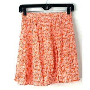 New Sim & Sam Womens Orange Floral Mini Skirt Tiered Ruffle Lined Sz M 1369E2